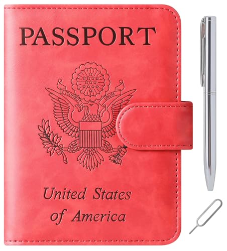 LOHASLIFE Passport Holder for Travel, Rfid Blocking Passport Cover Wallet - color: 120#Red