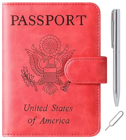 LOHASLIFE Passport Holder for Travel, Rfid Blocking Passport Cover Wallet - color: 120#Red