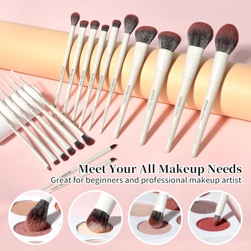 EIGSHOW Makeup Brushes, 18Pcs Professional Make Up Brush Set with Lables, For Foundation, Blush, Contour, Eyeshadow, Eyeliner, Cruelty-Free Vegan (MUA PRO) - color: Beige