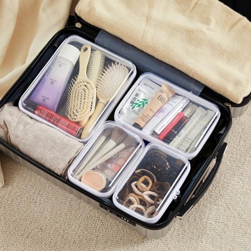 MACOPRO 2PCS Clear Hard Shell Zipper Case,Portable Cosmetic Bag with Zipper, Diaper Bag Organizing Pouches, Toy Storage Organizer Bins,Hard Plastic Case, Christmas Storage Bins - size: 2Pcs-Medium