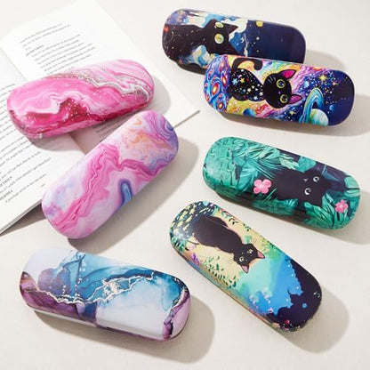 WOZEAH Eyeglasses Case Hard Shell, Protective Glasses Case for Women Men, Portable Eyeglass Holder Box with Cleaning Cloth - color: Cat5