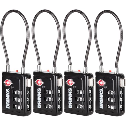 Brinks TSA Accepted Luggage Lock with 2.5" Cable Shackle, Black, 4-Pack - color: Black, size: 2.5" Shackle