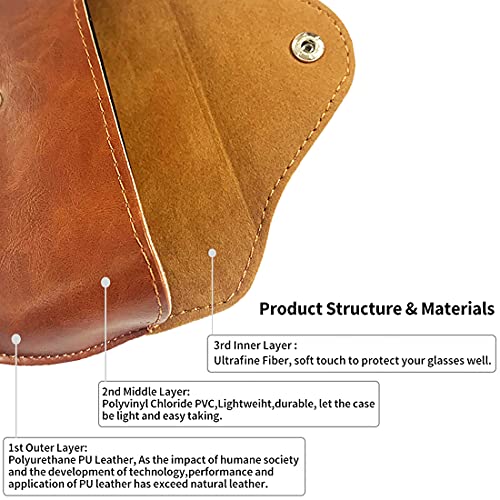 LogHog Portable Leather Glasses Case,Flexible Sunglasses Pouch Slim Case for Women Men Horizontal Eyeglass Case - color: Button - Brown