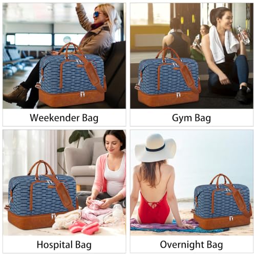 TIBES Travel Weekender Bag for Women, Overnight Bag with Shoe Compartment | 3PCS Large Travel Duffel Bag for Gym, Travel, Hospital, Business Trip, Carry On Tote, Wet & Dry Separation, Water Resistant - color: T-Dark Blue