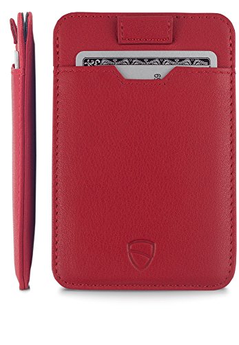 Vaultskin CHELSEA Slim Minimalist Front Pocket Leather Wallet with RFID Blocking for Men with Gift Box (Carmine Red) - color: Carmine Red