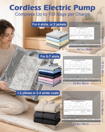 Fantictas Vacuum Storage Bags for Clothes, 18 Pack with Electric Pump - size: 18 Combo