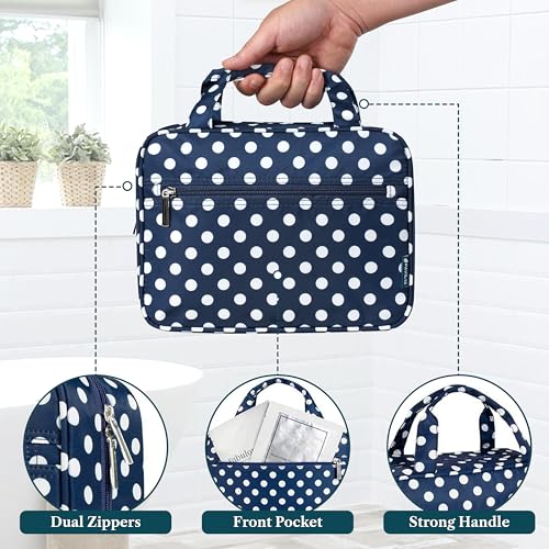 PAVILIA Hanging Toiletry Bag for Women, Portable Makeup Organizer, Navy Dot - color: Navy Polka Dot