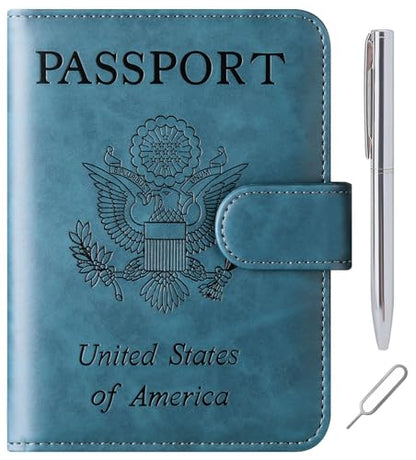 LOHASLIFE Passport Holder for Travel, Rfid Blocking Passport Cover Wallet - color: 120#Blue