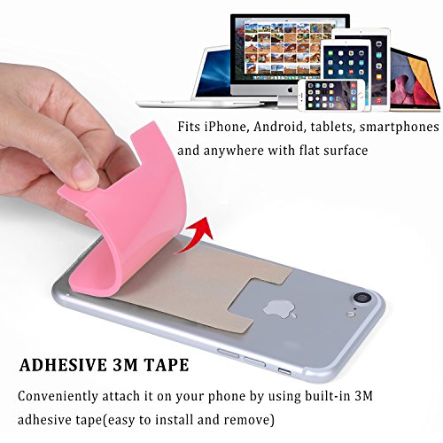 3 Pack Adhesive Card Holder for Back of Phone,Stick on Credit Card Pouch | Silcone Sticky Card Holder for Phone Case,Cell Phone Wallet Pocket Stick On,Credit Card Sleeve for iPhone,iPad,Galaxy,Android - color: Black,White,Pink