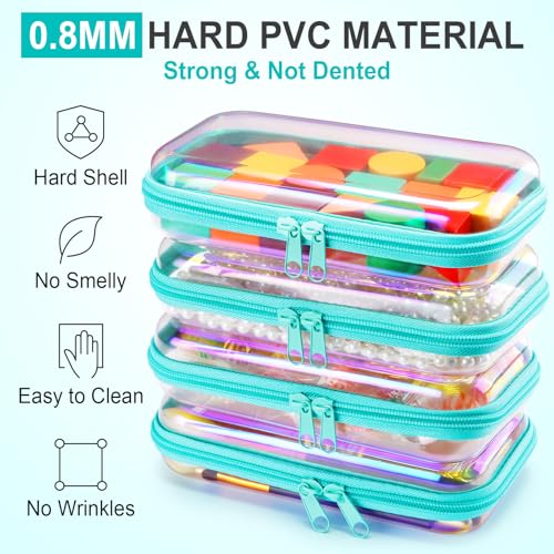 Hoolerry 4 Pcs Hard Clear Zipper Case,Clear,7.5 X 3.9 X 2 In,Blue Laser - color: Blue Laser, size: 7.5 x 3.9 x 2 in