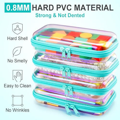 Hoolerry 4 Pcs Hard Clear Zipper Case,Clear,7.5 X 3.9 X 2 In,Blue Laser - color: Blue Laser, size: 7.5 x 3.9 x 2 in