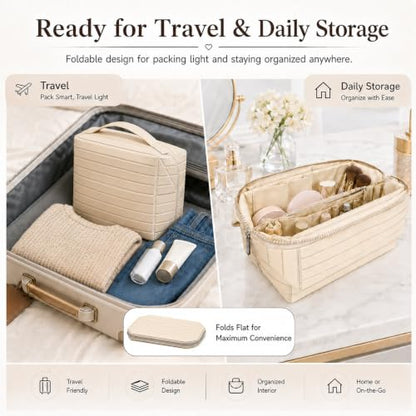 Fold Down Parallel Makeup Bag,Toiletry Bag Travel Organizer,Large,Pink - color: Blush Pink