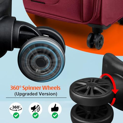 Verdi Luggage Set 3-Piece Suitcase with Spinner Wheel Softside Expandable, Carry On Luggage with USB Port (Burgundy, 3-Piece set(20/24/28)) - color: Burgundy, size: 3-Piece set(20/24/28)