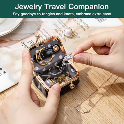 Mini Travel Jewelry Box Organizer with Crocodile Pattern, Premium Cowhide Leather, Rose Gold Kiss-Lock Clasp, Portable Storage Case, 2.56 x 1.77 x 1.38 Inches (Light purple, S) - color: Light purple