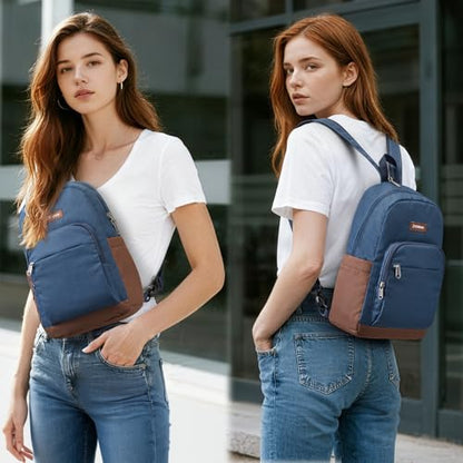 G4Free Small RFlD Crossbody Backpack Convertible Lightweight Mini Sling Bag for Women Men for Travel & Hiking - color: Blue and Brown