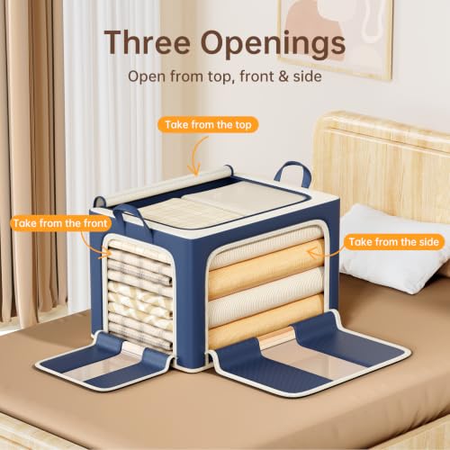 3 Openings Clothes Storage Bins with Metal Frame，24L (navy blue) - color: Navy Blue, size: 24L（15.7“X11.81"X7.87")