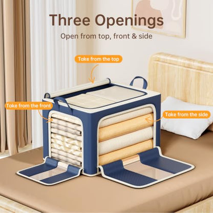 3 Openings Clothes Storage Bins with Metal Frame，24L (navy blue) - color: Navy Blue, size: 24L（15.7“X11.81"X7.87")
