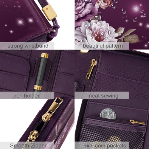 Family Passport Holder Wallet RFID Blocking Document Organizer - color: Purple Flowers