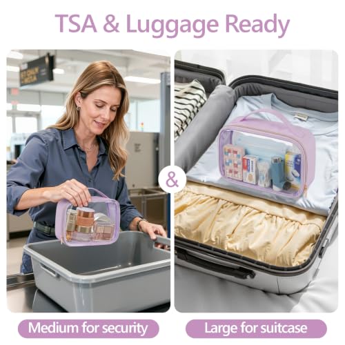 PACKISM Clear Makeup Bag Travel - Velvet Side TSA Approved Toiletry Bag - color: 01 Purple, size: Full Vacation (Mixed Sizes)