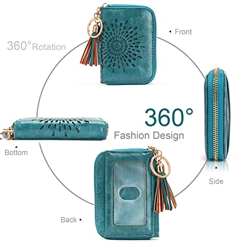APHISON RFID Credit Card Holder Zipper Card Case Keychain Small Wallet for Women 1927 PEACOCK-BLUE - color: 0-PEACOCK-BLUE(single zip)