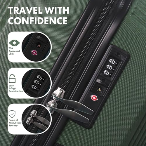 3-Piece ABS Hardshell Luggage Set, Lightweight Durable Suitcases with 4 Silent Spinner Wheels, TSA Lock & Scratch-Resistant Surface, 20"/24"/28", Dark Green - color: Dark Green+Solid