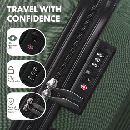 3-Piece ABS Hardshell Luggage Set, Lightweight Durable Suitcases with 4 Silent Spinner Wheels, TSA Lock & Scratch-Resistant Surface, 20"/24"/28", Dark Green - color: Dark Green+Solid