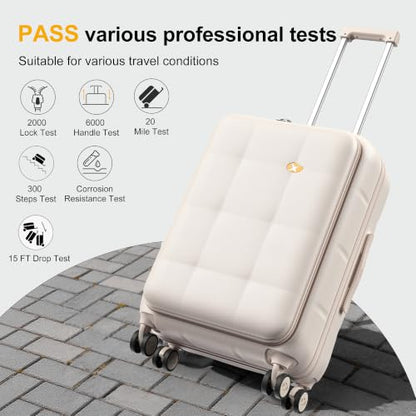 MGB 24 Inch Expandable Checked Luggage Hard Shell Suitcase (Cream) - color: Cream, size: 24 inch