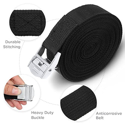 Riakrum 16 Feet 15 Pcs Lashing Straps with Buckles, Adjustable, Black - color: Black, size: 16 Feet