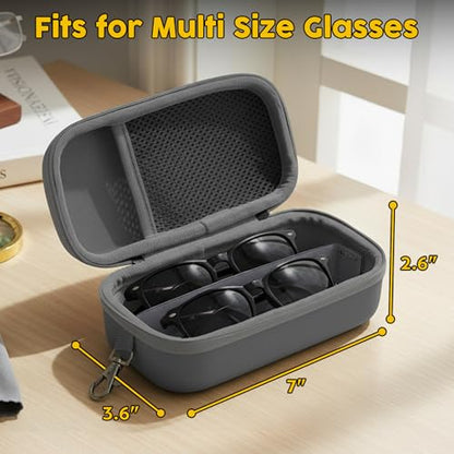 Double Eyeglasses Case, Hard Shell Glasses Case for Men Women - color: Grey