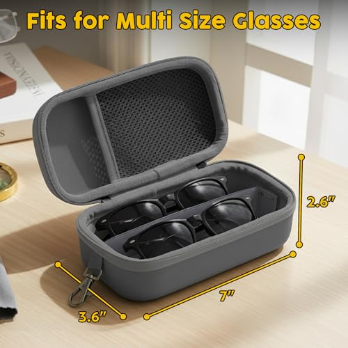 Double Eyeglasses Case, Hard Shell Glasses Case for Men Women - color: Grey