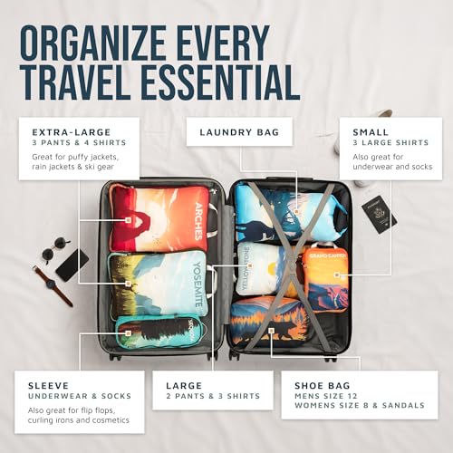 TRIPPED Travel Gear Large Compression Packing Cubes 7-Piece Set for Travel - color: National Parks