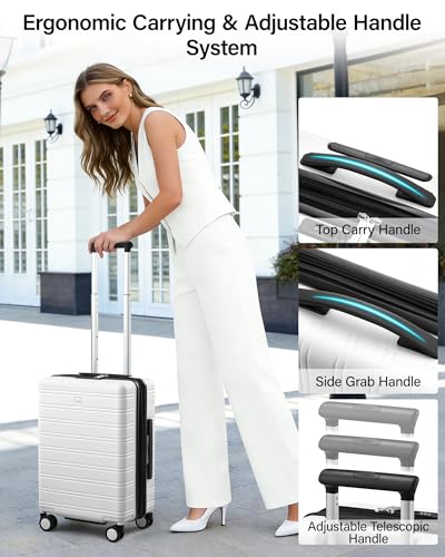 MILADA 28-Inch Large Hardside Expandable Checked Luggage Suitcase, White - color: White, size: Checked Large 28 inch