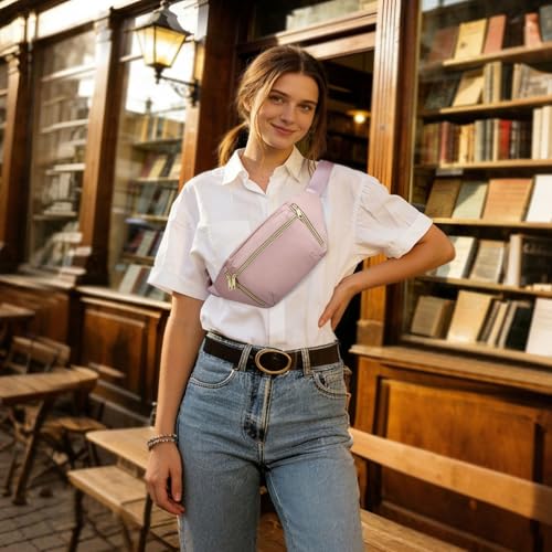 Crossbody Fanny Pack with 5-Zipper Pockets Waterproof, Pink - color: Pink