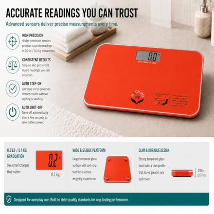 700 Series Travel Digital Bathroom Scale, 400 lb, Red-Orange - color: Red-Orange