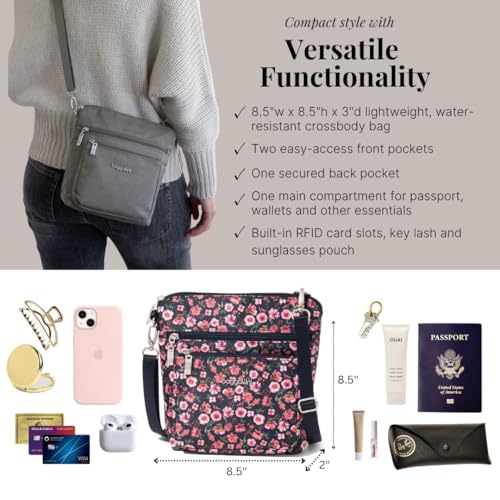 Baggallini Modern Pocket Crossbody Bag for Women, 8.5"x8.5" Handbag Purse with RFID, Lightweight Water-Resistant - color: Autumn Peony