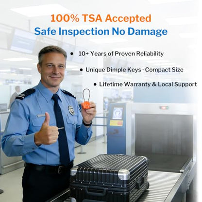 Forge TSA Approved Luggage Locks Ultra-Secure Dimple Key Cable Locks for Travel with Zinc Alloy Body- 2 Orange Locks - size: Orange 2 Locks