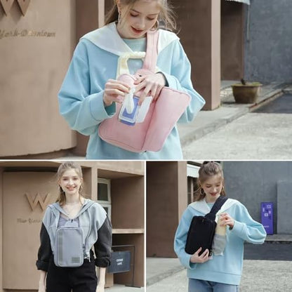 MYHOZEE Sling Bag Crossbody Backpack Purse - 2 in 1 Nylon Cross Body Bag Diaper with Wipes Pouch, Water Bottle Pocket - color: Pink
