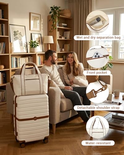 Kono Luggage Sets 3 Piece, Expandable 28 Inch Luggage with Spinner Wheels, Lightweight & Anti-Scratch PC+ABS Hardshell Travel Rolling Suitcase Large Checked Luggage with Tote Bag, Black/Brown - color: Black/Brown, size: 3 Piece Set (28/Db/Tb)