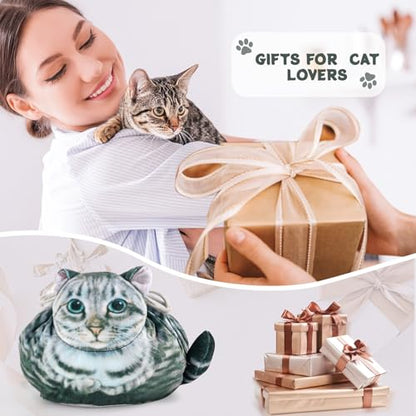 Cat Shaped Drawstring Makeup Bag for Women - Grey Tabby Cat Design Cosmetic Case - color: Grey Tabby Cat