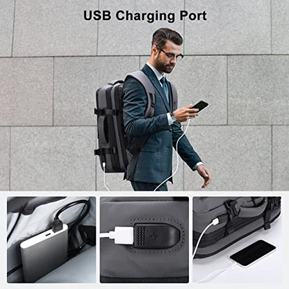 HOMIEE 40L Expandable Carry on Backpack Fit 15.6 Inch Laptop for Travel - color: Grey