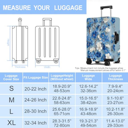 수하물 커버 세탁 가능한 여행 가방 보호 긁힘 방지 여행 가방 커버 50.8-86.4cm(20-34인치) 수하물에, 블루 블라썸, 패션 - color: 블루 블라썸, size: XL(32-34inch suitcase)
