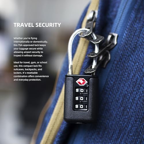 Luggage Locks TSA Approved 2 Pack, Small Padlock Combination, TSA Locks for Luggage, Cabel Combo Padlock with Code, for Suitcase, Backpack Zipper, Locker, Gun Case, Ammo Can (Black+Blue) - color: Black+Blue