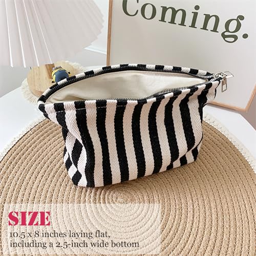HAPPYHEIDI Aesthetic Makeup Bag Travel Cosmetic Pouch, Striped, Large - color: Black White Striped, size: Large