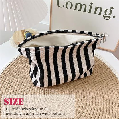 HAPPYHEIDI Aesthetic Makeup Bag Travel Cosmetic Pouch, Striped, Large - color: Black White Striped, size: Large