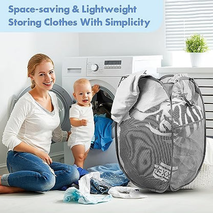 2 Pack Pop Up Laundry Hampers, 70 L Collapsible Foldable Mesh Basket, Gray - color: 2 PCS Gray