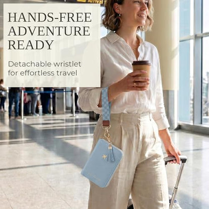 Beautiful Passport Holder And Travel Wallet with Wristlet Strap - color: Blue