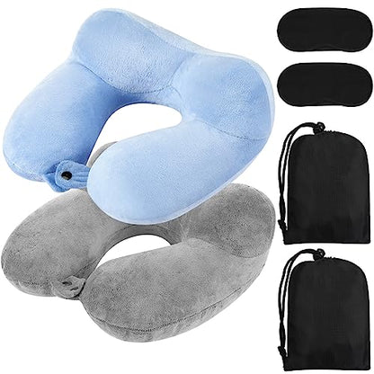 Sintuff 2 Pack Inflatable Travel Neck Pillow Airplane, Light Gray, Blue - color: Light Gray, Blue