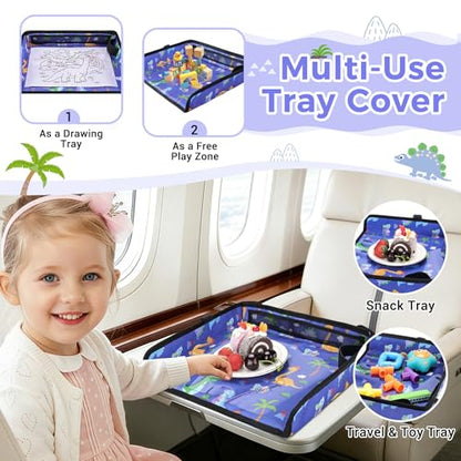 COOLBEBE Airplane Tray Table Cover, Foldable Travel Tray Cover - color: Blue Dinosaur