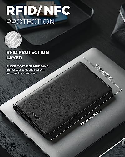 VULKIT Passport Wallet for Travel RFID Blocking Premium Leather - color: Black