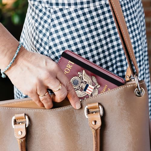 TOURSUIT RFID Blocking Passport Holder, Leather Travel Wallet, Rose Red - color: Rose Red